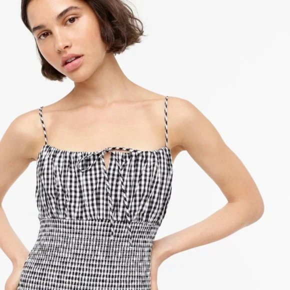 J. Crew Smocked TIe-Front Dress in Gingham - Picture 3 of 16
